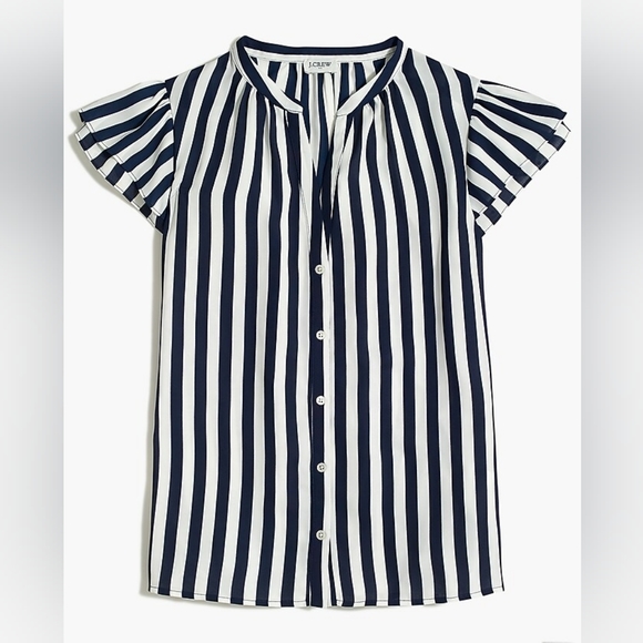J. Crew Factory Tops - J. Crew striped ruffle-sleeve camp shirt Size: L